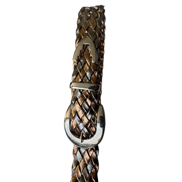 Vintage Y2K Belt Women\'s S/M metallic Braided Woven Silver Buckle main image 5